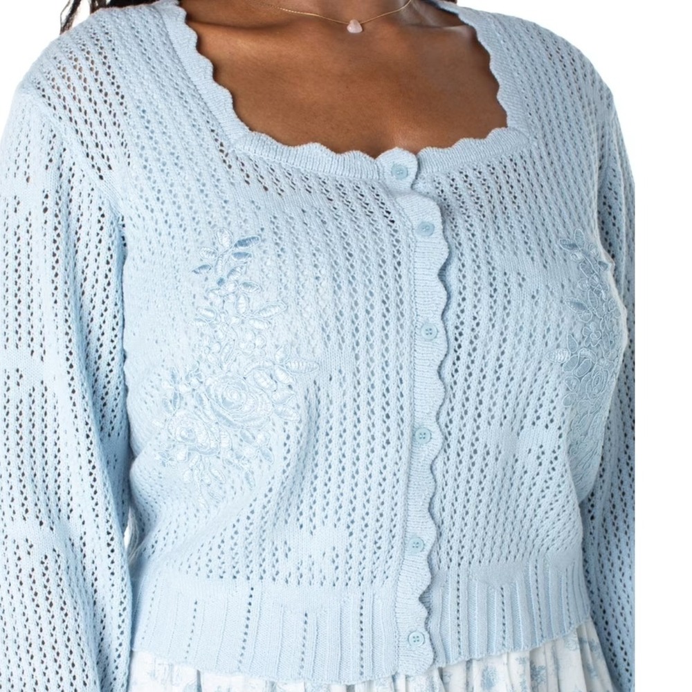 Celebrity Pink Bridgerton Cardigan Women XXL Blue Good Embroidered Pointelle